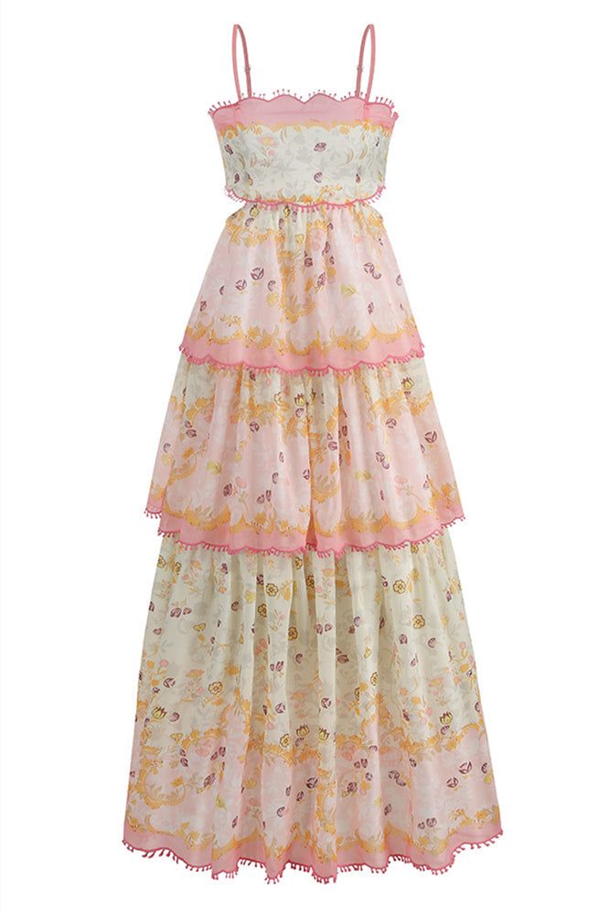 Fairy A Line Spaghetti Straps Layered Floral Satin Long Prom Dress,Evening Dress GG927