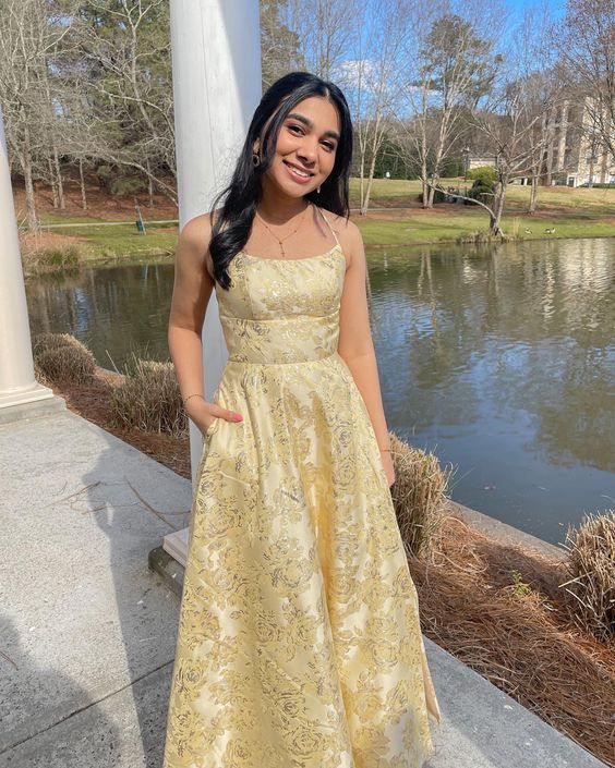 Beautiful Yellow A-line Long Formal Gown, Party Prom Dress cc1103