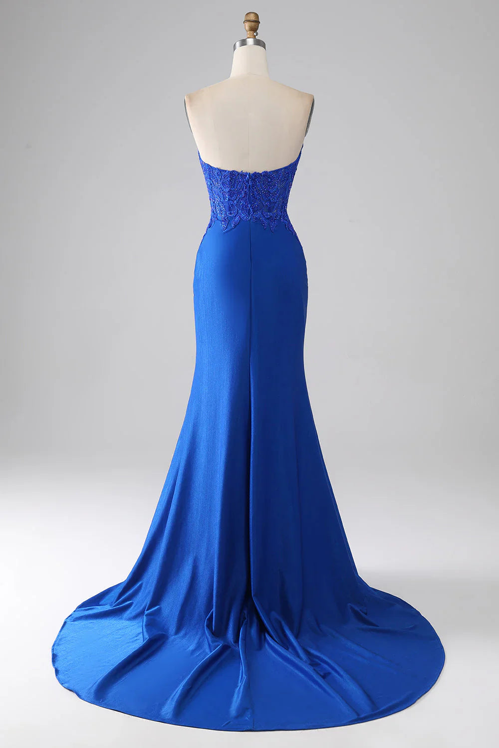 omberprom Royal Blue Mermaid Strapless Long Beaded Prom Dress With Appliques