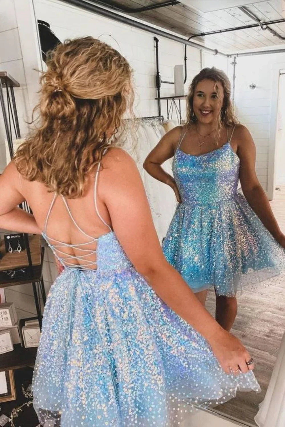 Glitter Sequined A-Line Homecoming Dress Short Party Dress