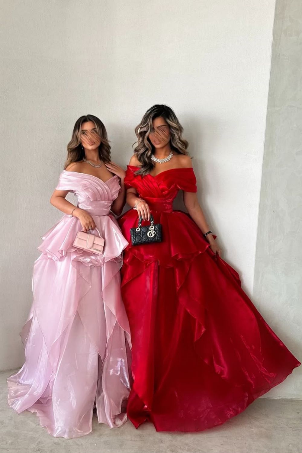 Gorgeous Pink Off-the-Shoulder Ruffled Layered Ball Gown Prom Dress