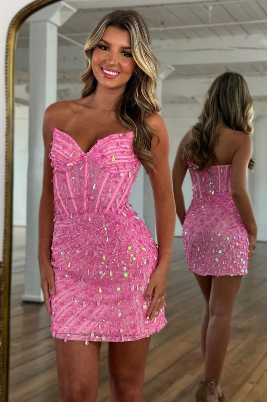 Gorgeous Sparkly Bodycon Sweetheart Short Homecoming Dress with Beading and Sequin