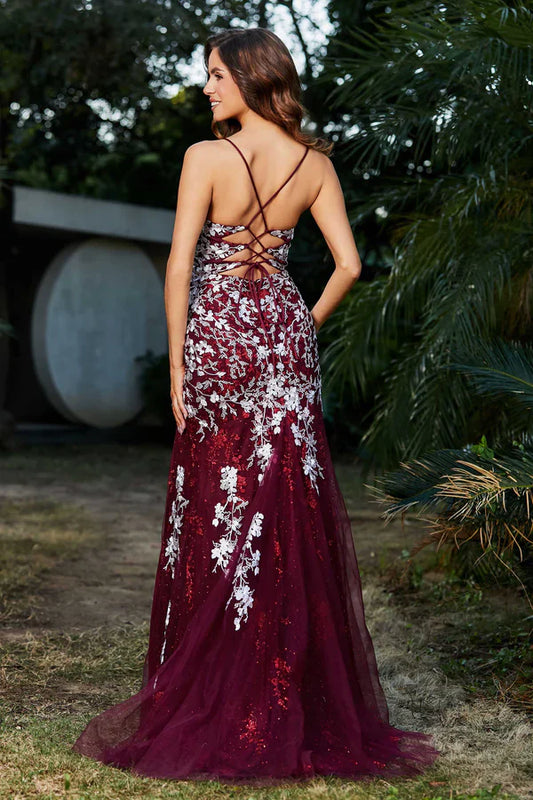 omberprom Elegant Prom Dresses Bodycon High Slit Tulle Dress Evening Dress