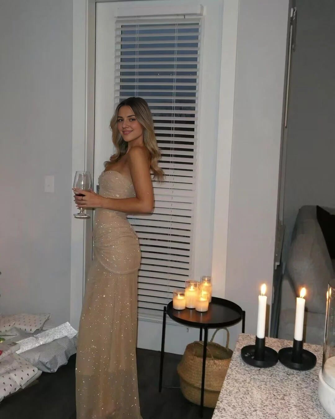 omberprom Elegant Gowns Evening Dresses Strapless Sparkly Long Prom Dress Sheath Birthday Party Dresses