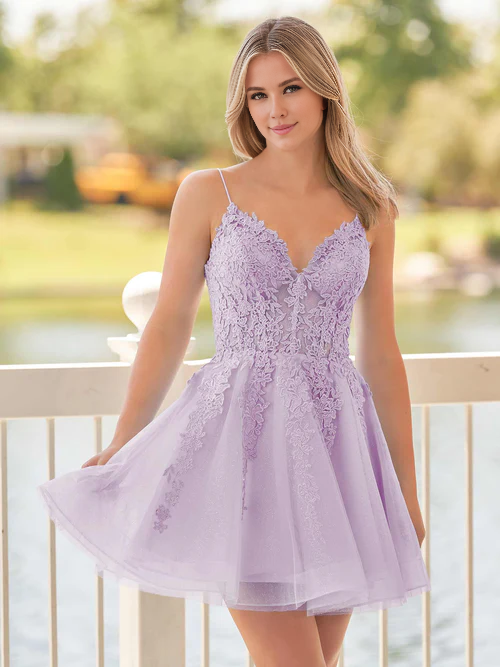 omberprom A-Line Short Graduation Dresses Spaghetti-Straps Blue Homecoming Dress With Appliques