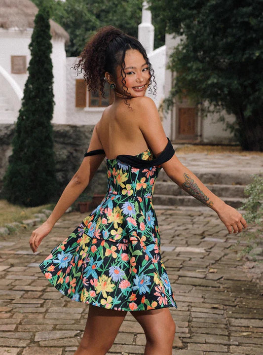 Vintage Floral Short A-Line Party Dress Cocktail Dress Homecoming Dress TP4427