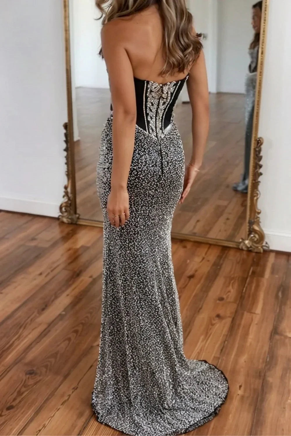 omberprom Sweetheart Strapless Mermaid Long Prom Dress With Slit Sparkly Evening Party Dress Wholesale
