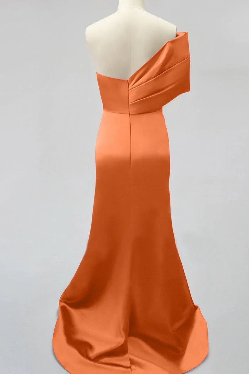 omberprom Orange Prom Dress Mermaid One Shoulder Evening Dress Sexy Party Dress With Slit Wholesale