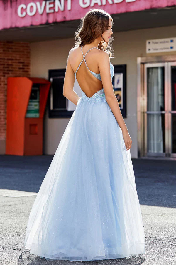 omberprom Elegant A Line Prom Dresses Corset Sequins Top Tulle Gown Evening Dress