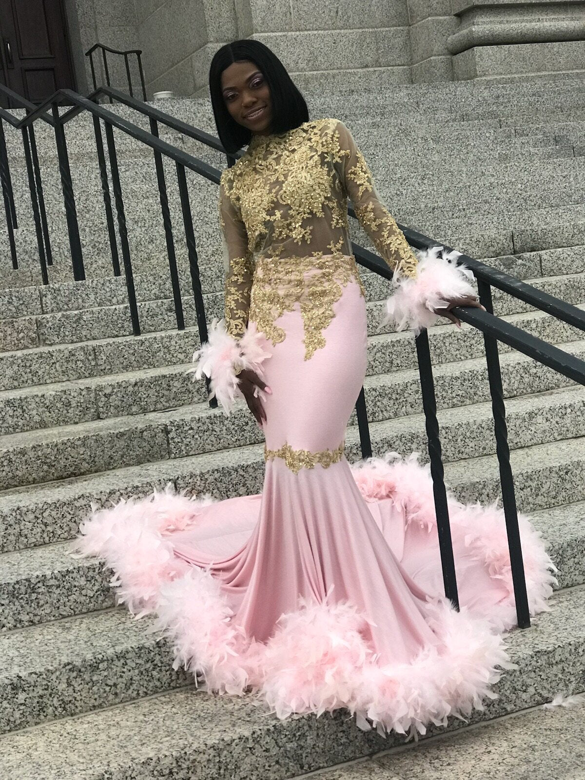 PM331,Mermaid Pink See Through Applique Long Prom Evening Dresses