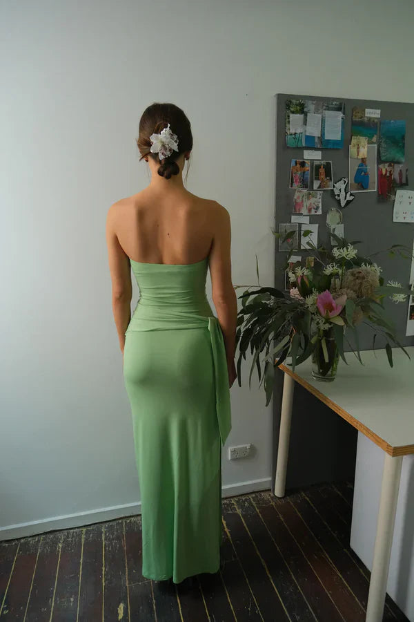 Green Strapless Long Party Dress Wedding Guest Dress Off Shoulder Formal Dress Wholesale