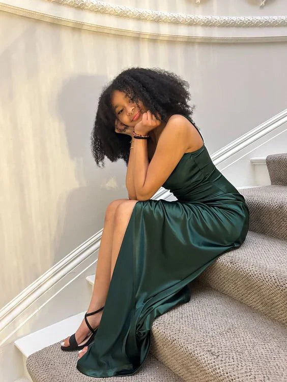 omberprom Dark Green Spaghetti Straps Formal Prom Dress with Slit Party Dress Wholesale