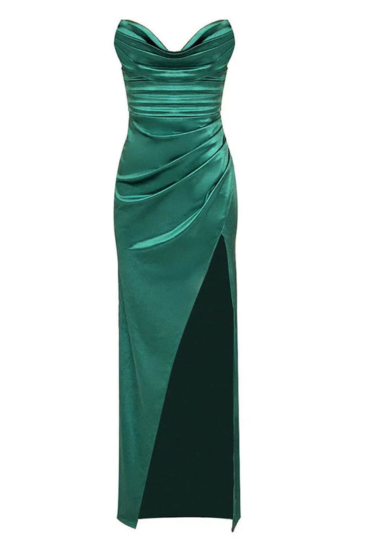 omberprom Green Sweetheart Strapless Long Prom Dress with High Slit Sexy Evening Dress Party Wear Wholesale