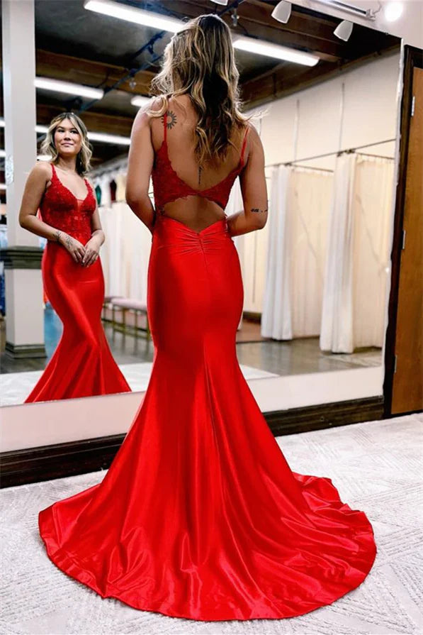 omberprom Blue Mermaid Evening Dress Sexy Prom Dress with Appliques Long Formal Dress