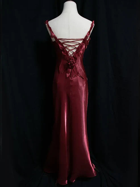 omberprom Dark Red Vintage Floral V-neck Evening Gown Mermaid Long Party Dress With Flowers Wholesale
