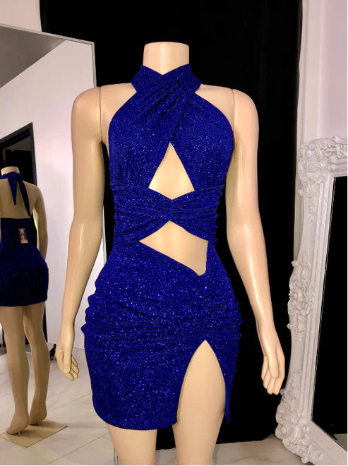 omberprom Shiny Halter Cut Out Bodycon Short Party Dress Sexy Homecoming Dress Graduation Dress