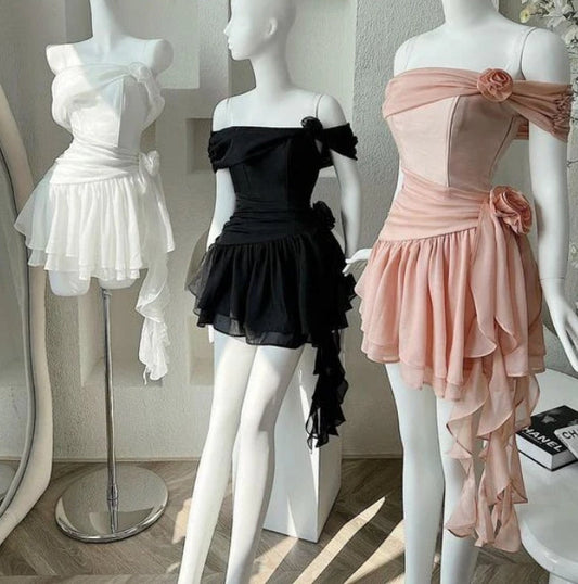 omberprom Charming Off Shoulder A-Line Ruffles Short Party Dress Chic Birthday Outfits Homecoming Dress