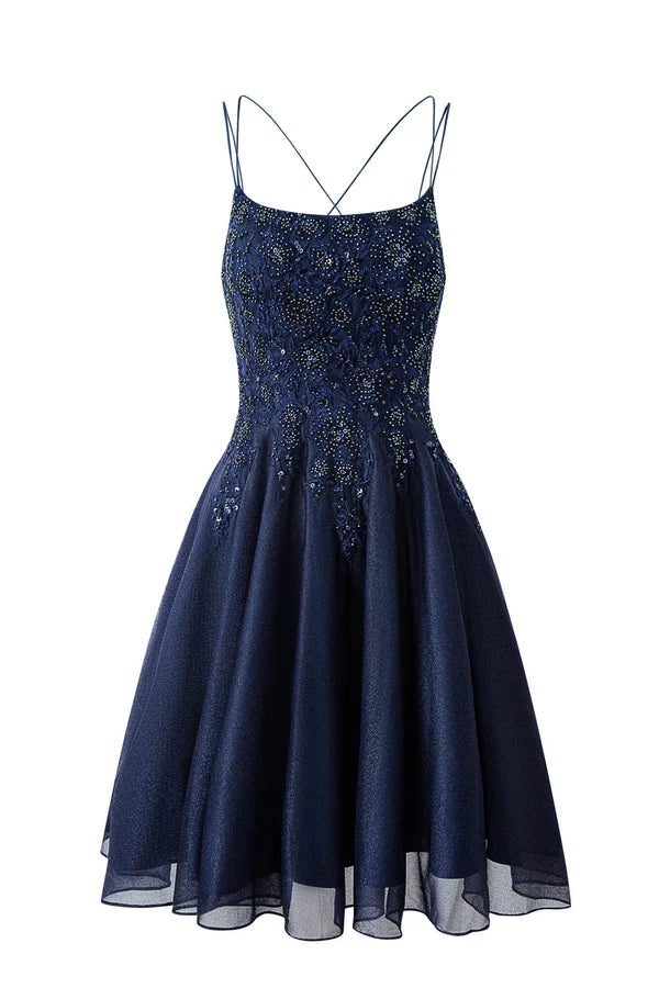 omberprom A-line Chiffon Evening Dress Short Homecoming Dress Evelyn Navy Blue