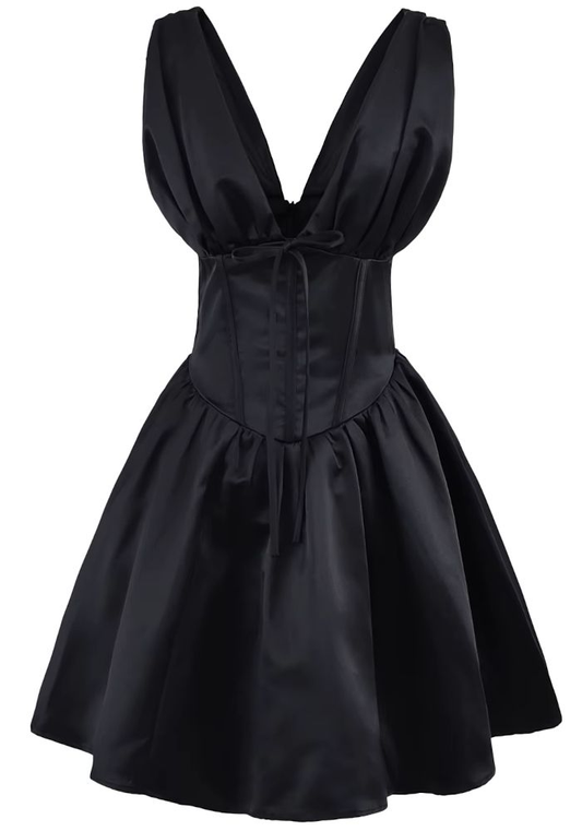 Simple Deep V A Line Homecoming Dress Black Birthday Outfits Y9020