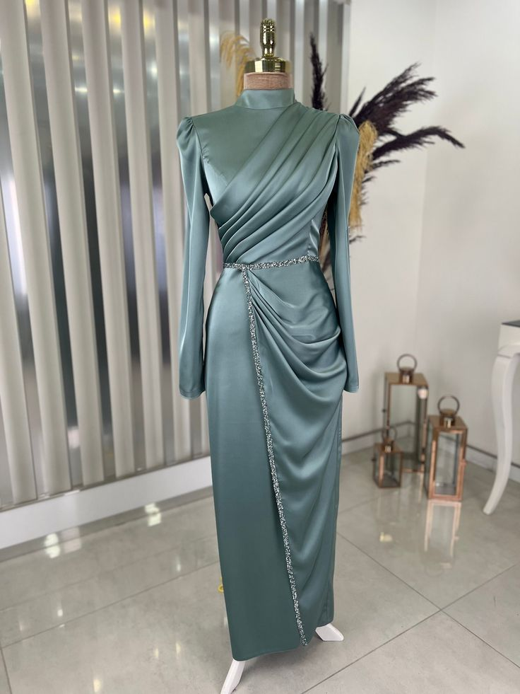 Elegant Sheath Long Sleeves Prom Dress,Muslim Dress Y6902