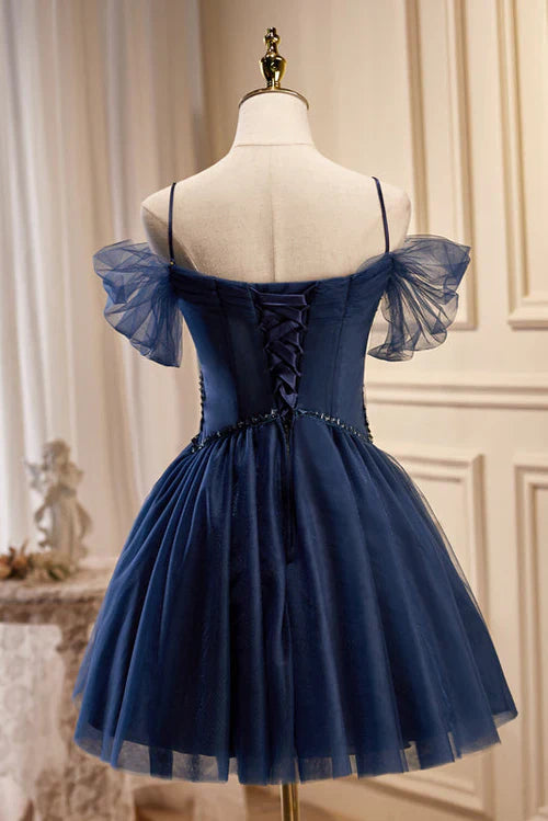 omberprom A-line Fashionable and Beautiful Evening Dress V Neck Tulle Homecoming Dresses