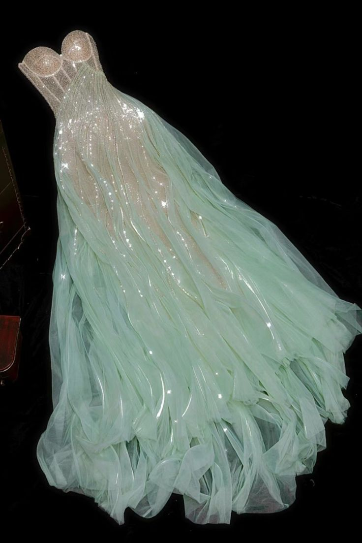 Classy Light Green Sequin Tulle Mermaid Long Prom Dress Evening Gown