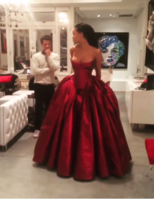 Elegant Burgundy Strapless Satin Long Wedding Guest Dress Formal Party Gown