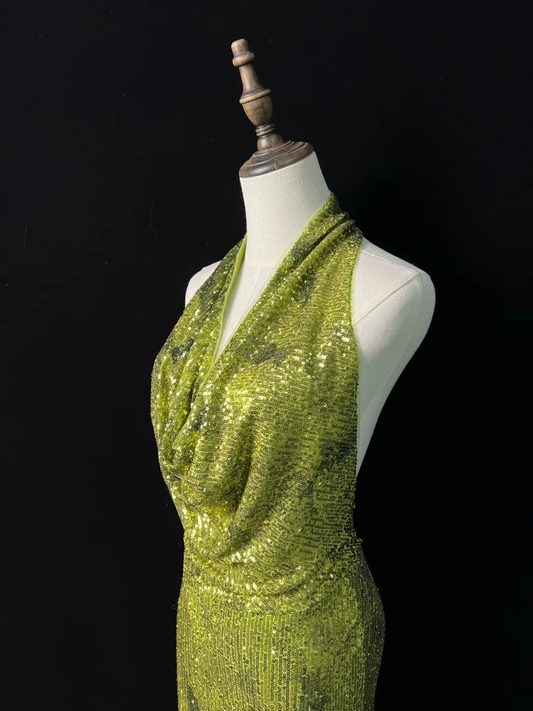 Gorgeous Green Halter Sequins Backless Prom Dress,Long Mermaid Evening Dress Y8647