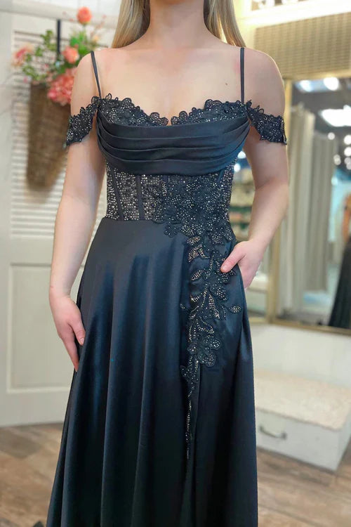omberprom Evening Dress Spaghetti Straps Tulle Appliques Long Prom Dresses