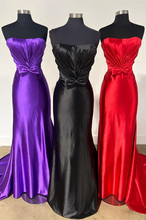 omberprom Elegant Red Evening Dress Strapless Bow Mermaid Long Prom Dress