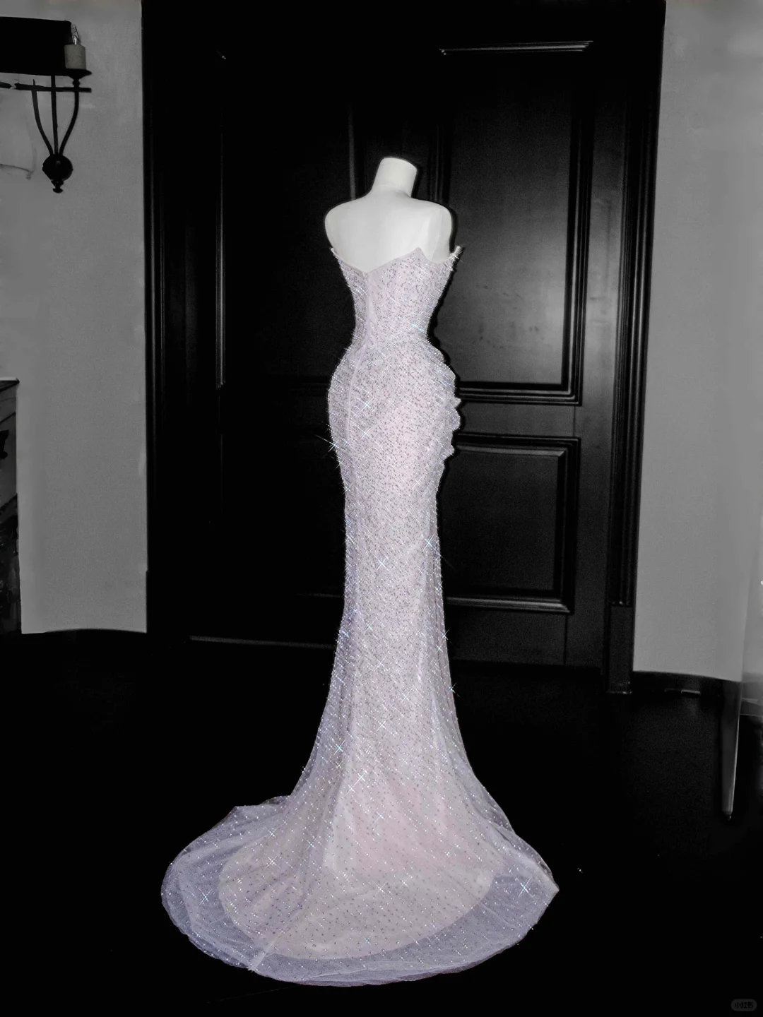 Sparkly Lilac Tulle Beaded Prom Dress,Strapless Mermaid Evening Dress Y8664