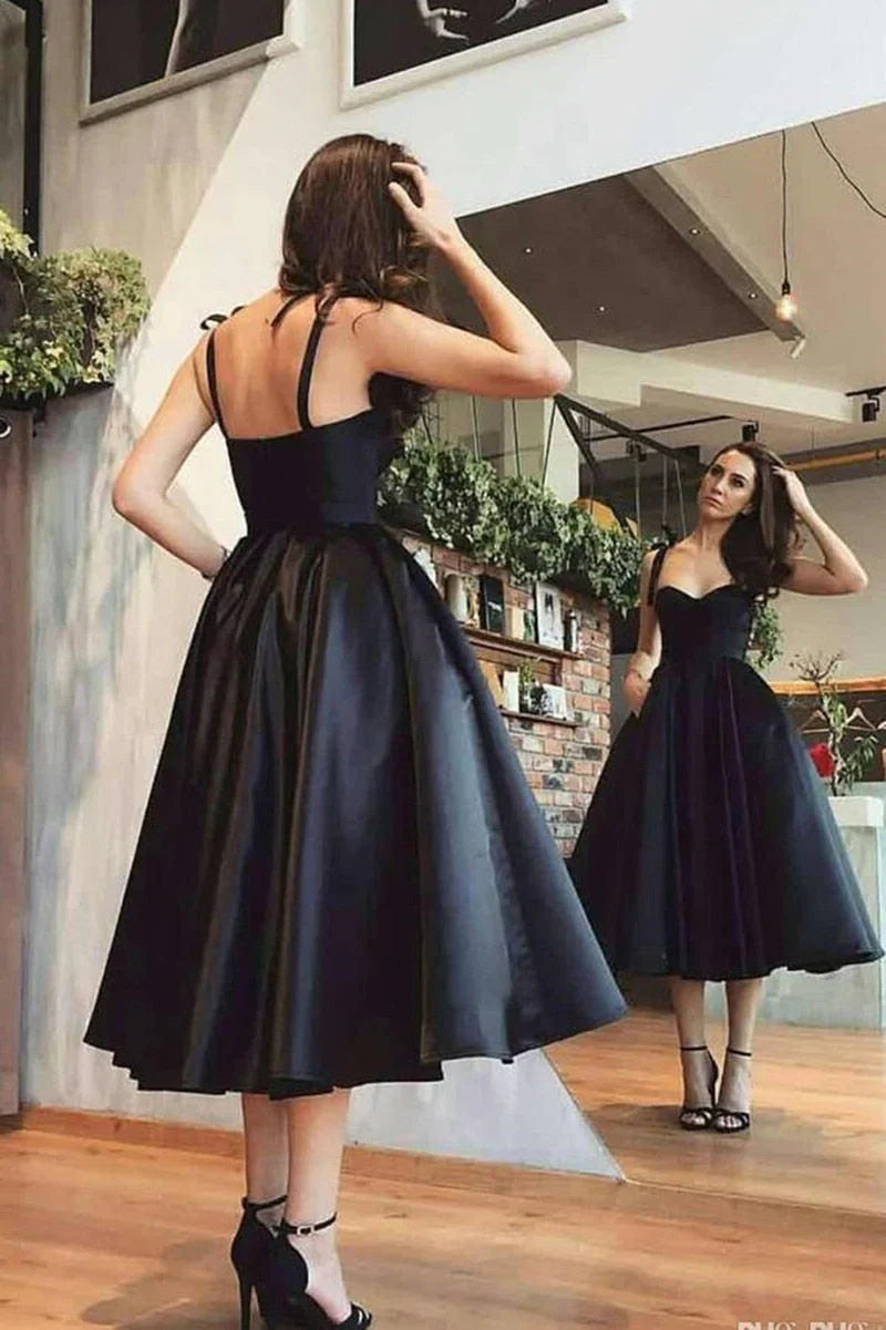 omberprom A line Sweetheart Evening Dress Satin Tea Length Homecoming Dress