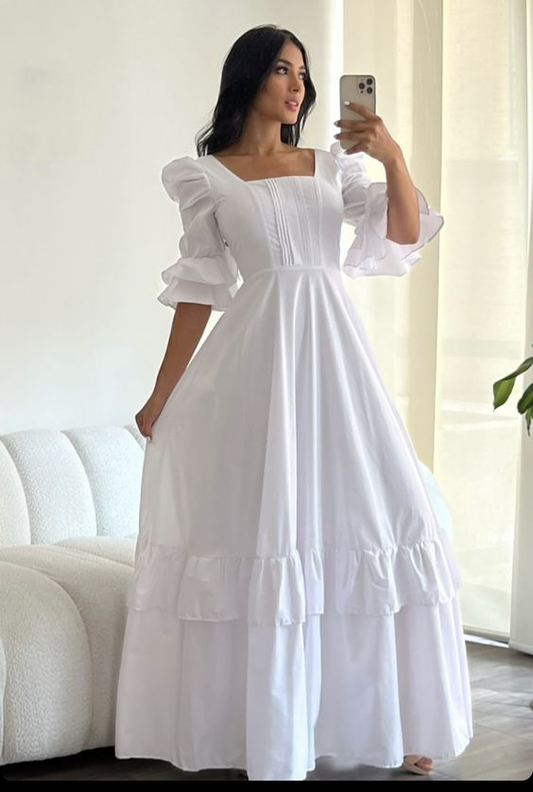 A-line Square Neckline White Prom Dress Y5823