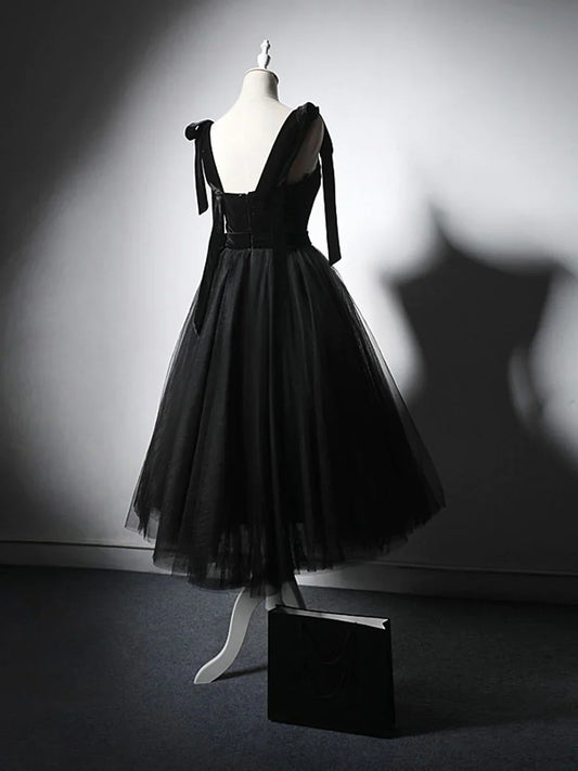 Black tulle short prom dress, black tulle formal dress S3275