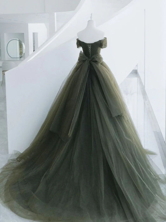 A-Line Sweetheart Neck Green Long Prom Dress, Sweep Train Green Formal Dress S3372