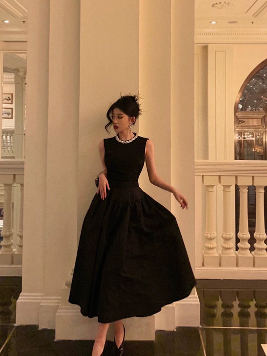 black sleeveless dress for women new style princess puffy long party dress S5532
