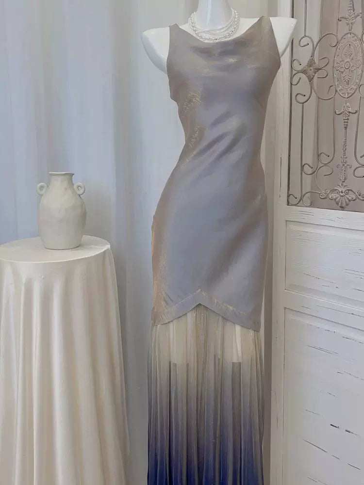 Retro gradient dress beautiful mermaid shiny dress S6161