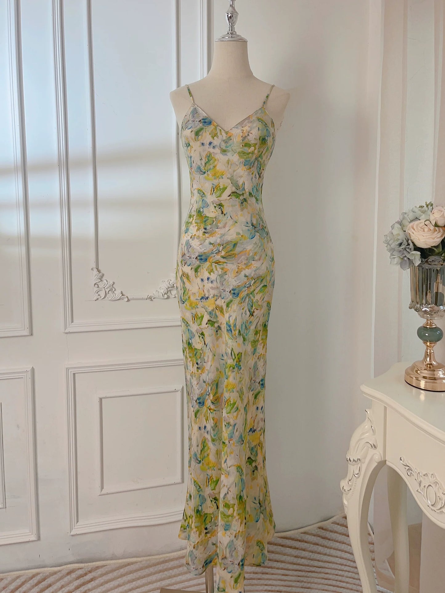 painting new long floral dress party dress S6038