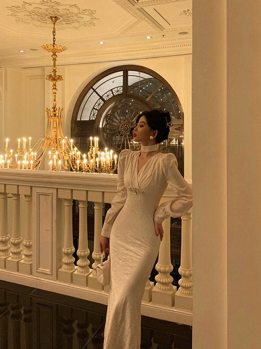 V-neck long-sleeved dress new style party dress S5564