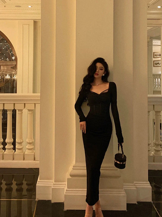 Black long-sleeved dress for women new design party dress S5528