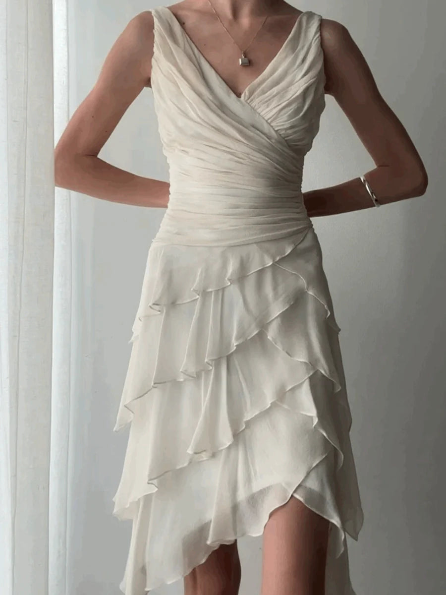 V-neck evening prom dress ruffled party dress S6148
