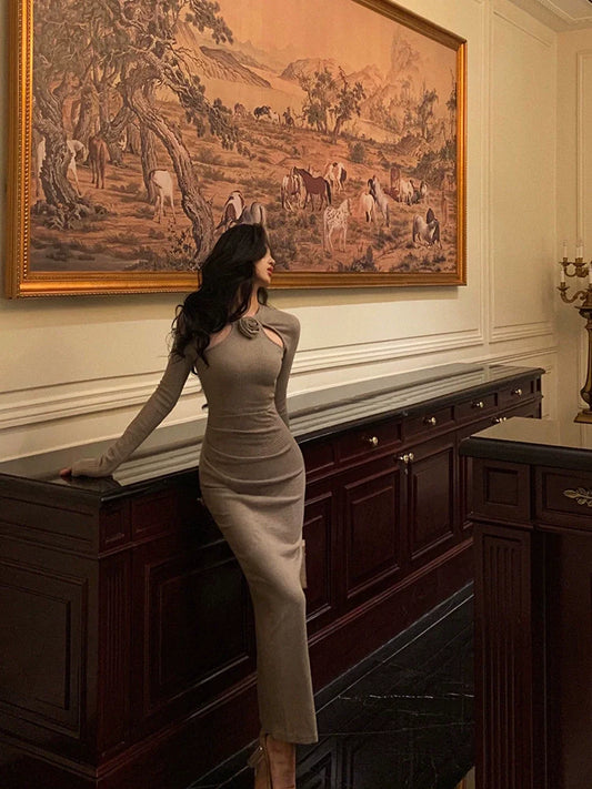 rose knitted dress for women evening party dress S5524