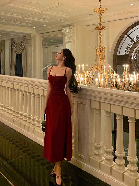red suspender dress new retro sleeveless A-line party dress S5545