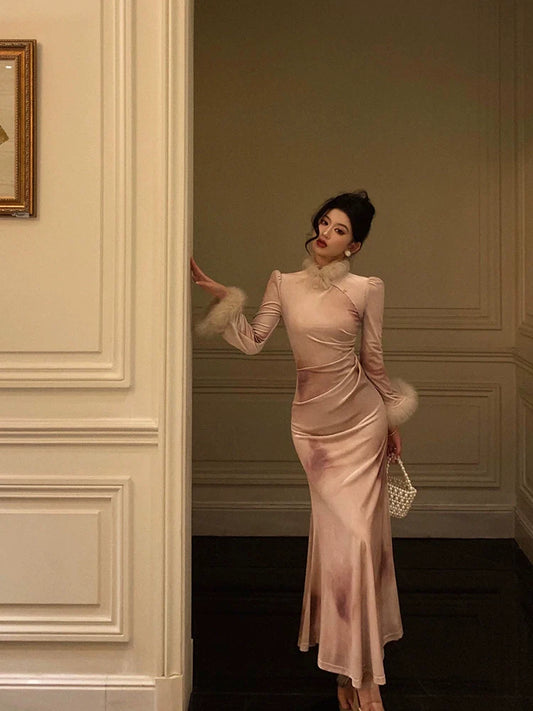 long-sleeved dress winter new style mermaid long party dress S5538