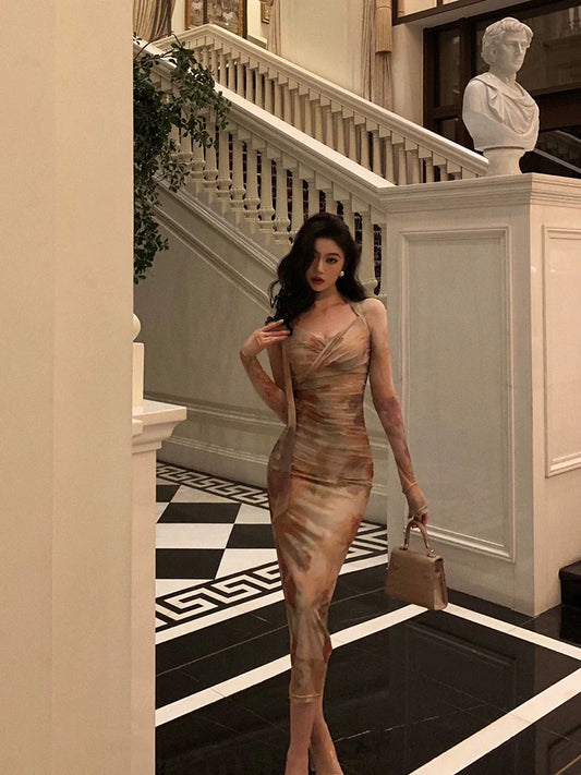 ribbon long-sleeved dress new design party dress S5527
