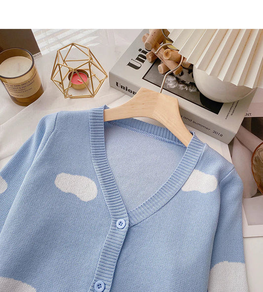 Design contrast color long sleeve knitted cardigan S2527