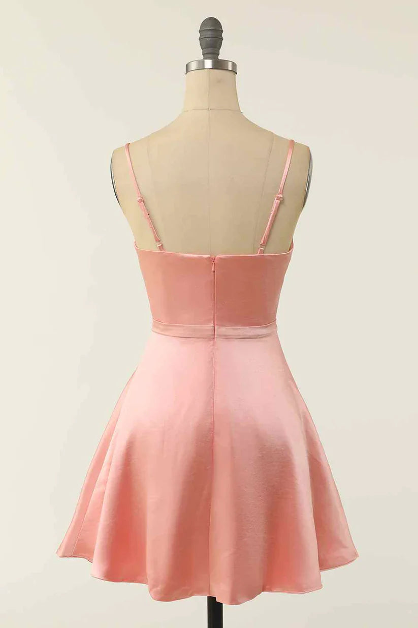 A-line V Neck Twist Knot Cut-Out Pleated Mini Homecoming Dress S2985