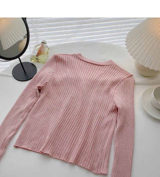 Candy V-neck one button cardigan versatile long sleeve short top S2528