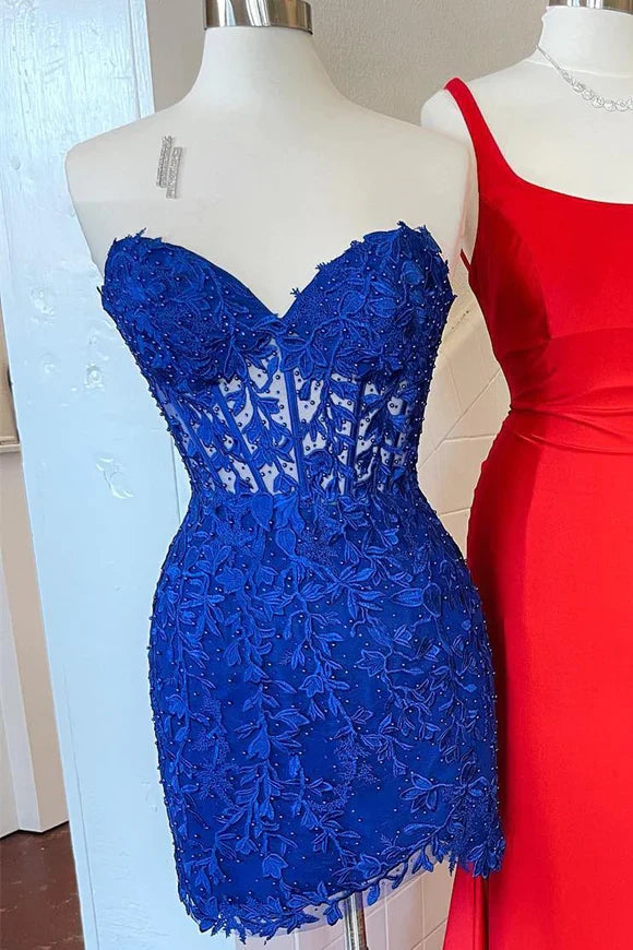Blue Appliques Sweetheart Lace-Up Short Homecoming Dress S3078