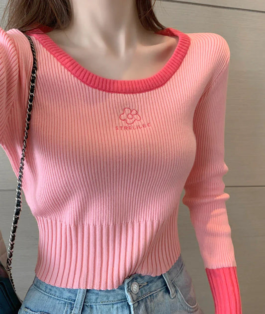 Cute round neck tops long sleeve sweater S2544